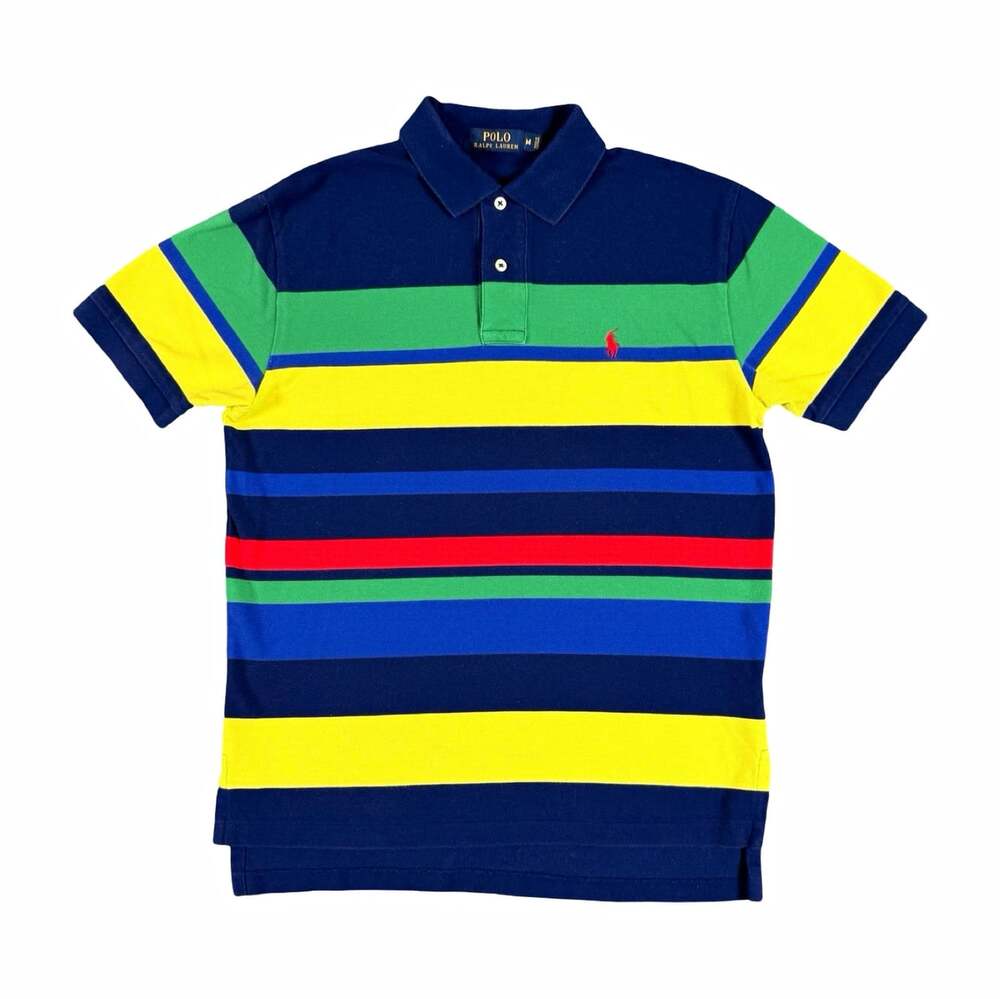 Polo Ralph Lauren Men’s Striped Cotton Knit Polo Shirt vintage Colorful Size M